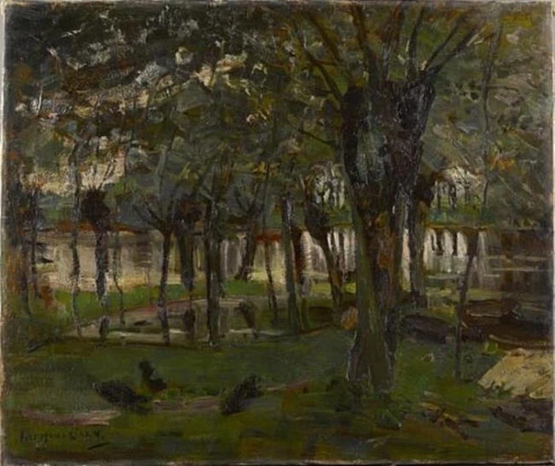 Boschetto di salici vicino all'acqua, albero prominente a destra - Kunstmuseum Den Haag